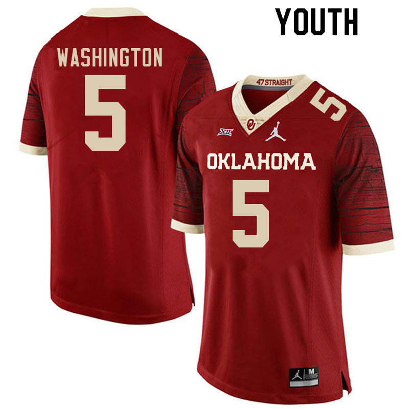 Youth #5 Woodi Washington Oklahoma Sooners College Football Jerseys Stitched-Retro